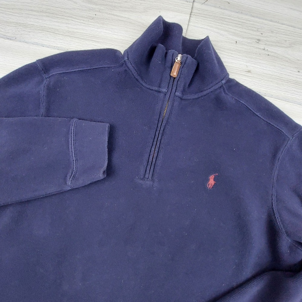 VTG Polo Ralph‎ Lauren 1/4 Zip Pullover Sweatshirt Mens Large Blue Grandpacore